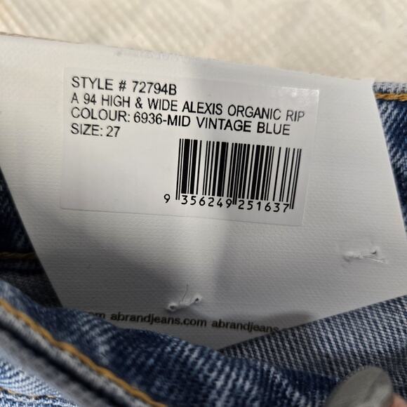 Abrand Jeans Womens 27 NEW High & Wide Alexis Rip Organic Cotton Vintage Blue - Picture 9 of 15